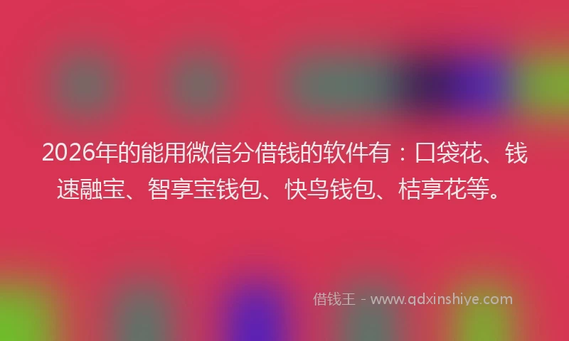 2026年的能用微信分借钱的软件有：口袋花、钱速融宝、智享宝钱包、快鸟钱包、桔享花等。