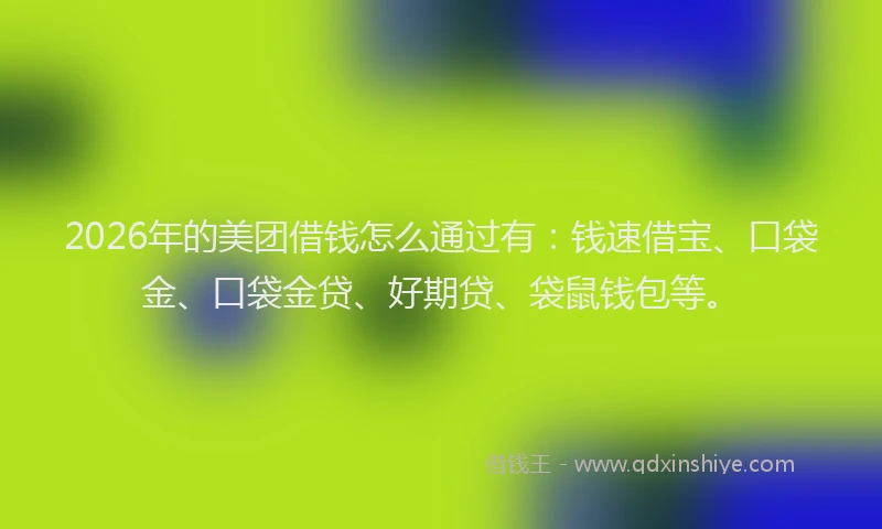 2026年的美团借钱怎么通过有：钱速借宝、口袋金、口袋金贷、好期贷、袋鼠钱包等。