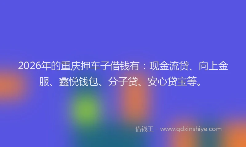 2026年的重庆押车子借钱有：现金流贷、向上金服、鑫悦钱包、分子贷、安心贷宝等。