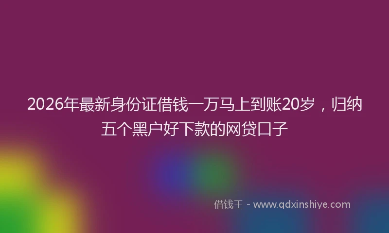 2026年最新身份证借钱一万马上到账20岁，归纳五个黑户好下款的网贷口子