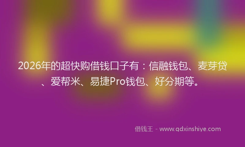2026年的超快购借钱口子有：信融钱包、麦芽贷、爱帮米、易捷Pro钱包、好分期等。