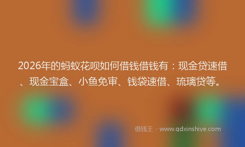 2026年的蚂蚁花呗如何借钱借钱有：现金贷速借、现金宝盒、小鱼免审、钱袋速借、琉璃贷等。