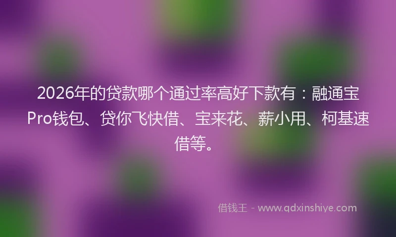 2026年的贷款哪个通过率高好下款有：融通宝Pro钱包、贷你飞快借、宝来花、薪小用、柯基速借等。