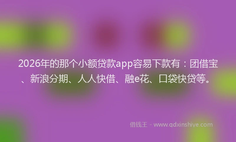 2026年的那个小额贷款app容易下款有：团借宝、新浪分期、人人快借、融e花、口袋快贷等。