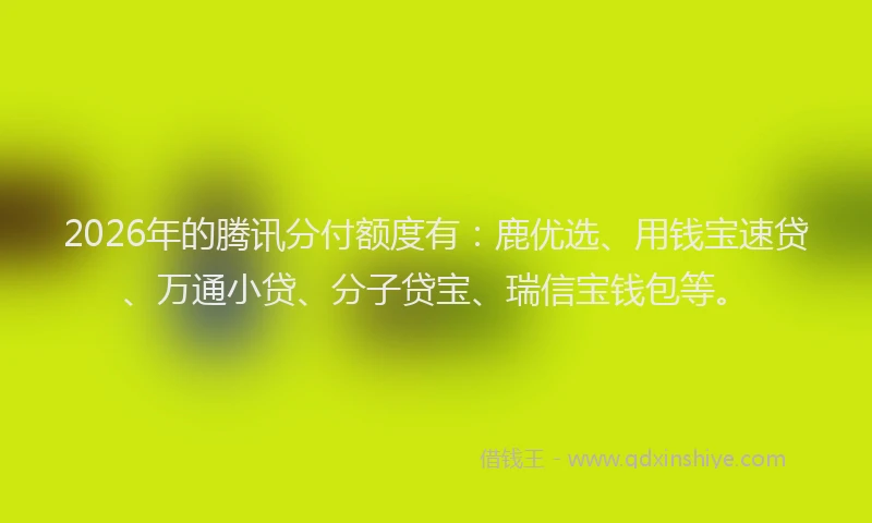 2026年的腾讯分付额度有：鹿优选、用钱宝速贷、万通小贷、分子贷宝、瑞信宝钱包等。