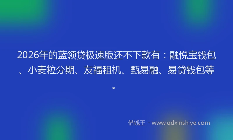 2026年的蓝领贷极速版还不下款有：融悦宝钱包、小麦粒分期、友福租机、甄易融、易贷钱包等。