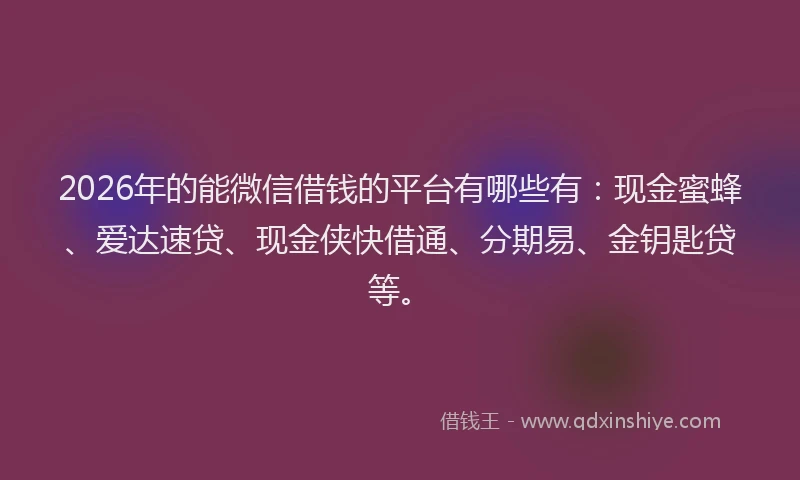 2026年的能微信借钱的平台有哪些有：现金蜜蜂、爱达速贷、现金侠快借通、分期易、金钥匙贷等。