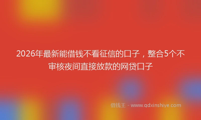 2026年最新能借钱不看征信的口子，整合5个不审核夜间直接放款的网贷口子