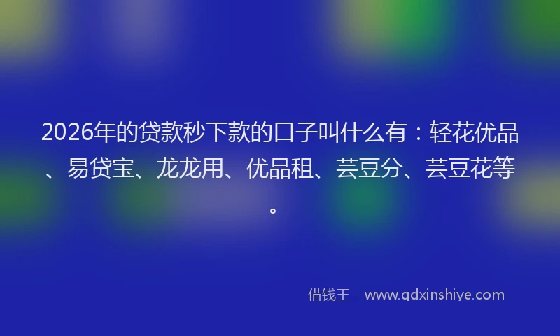 2026年的贷款秒下款的口子叫什么有：轻花优品、易贷宝、龙龙用、优品租、芸豆分、芸豆花等。