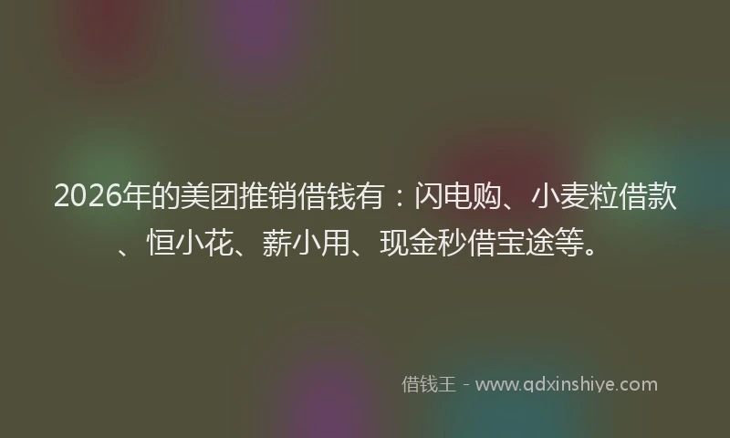 2026年的美团推销借钱有：闪电购、小麦粒借款、恒小花、薪小用、现金秒借宝途等。