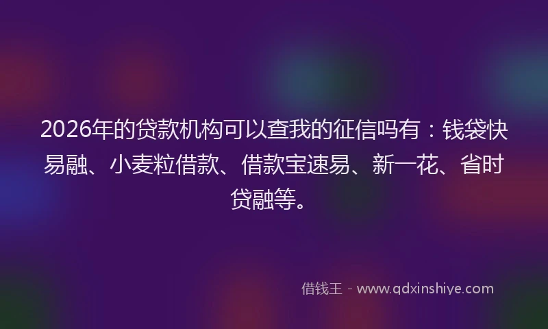 2026年的贷款机构可以查我的征信吗有：钱袋快易融、小麦粒借款、借款宝速易、新一花、省时贷融等。