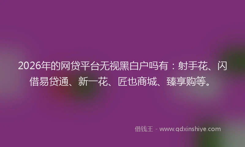 2026年的网贷平台无视黑白户吗有：射手花、闪借易贷通、新一花、匠也商城、臻享购等。
