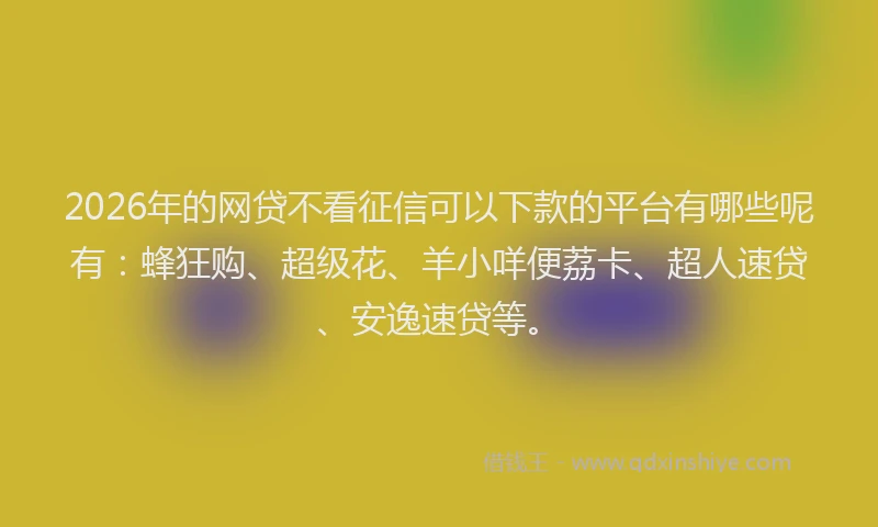 2026年的网贷不看征信可以下款的平台有哪些呢有：蜂狂购、超级花、羊小咩便荔卡、超人速贷、安逸速贷等。