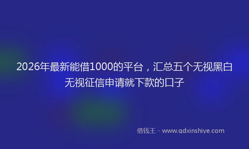 2026年最新能借1000的平台，汇总五个无视黑白无视征信申请就下款的口子