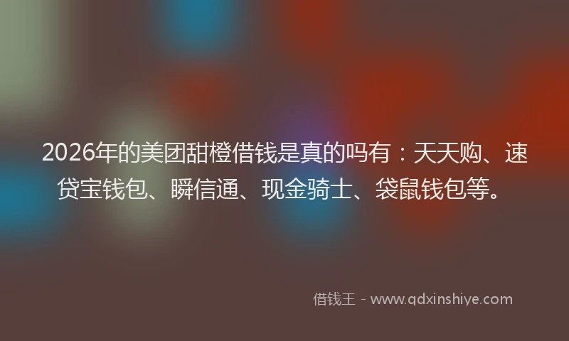 2026年的美团甜橙借钱是真的吗有：天天购、速贷宝钱包、瞬信通、现金骑士、袋鼠钱包等。
