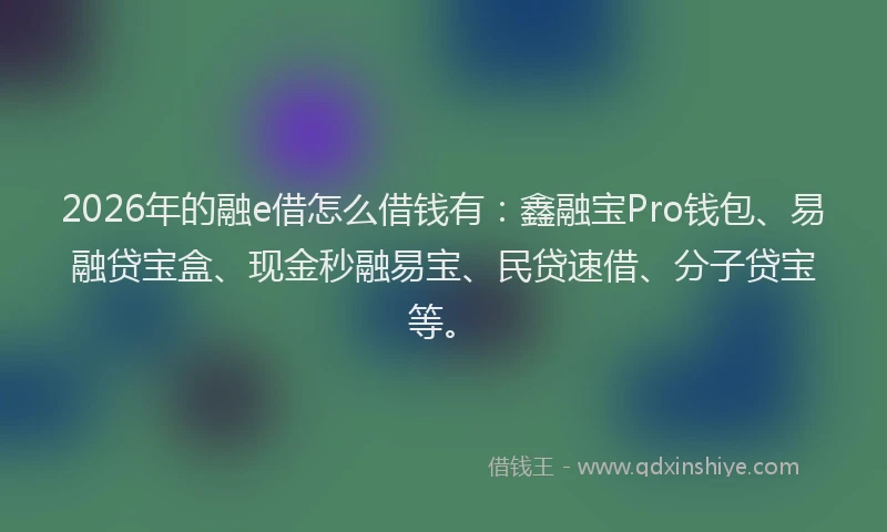 2026年的融e借怎么借钱有：鑫融宝Pro钱包、易融贷宝盒、现金秒融易宝、民贷速借、分子贷宝等。