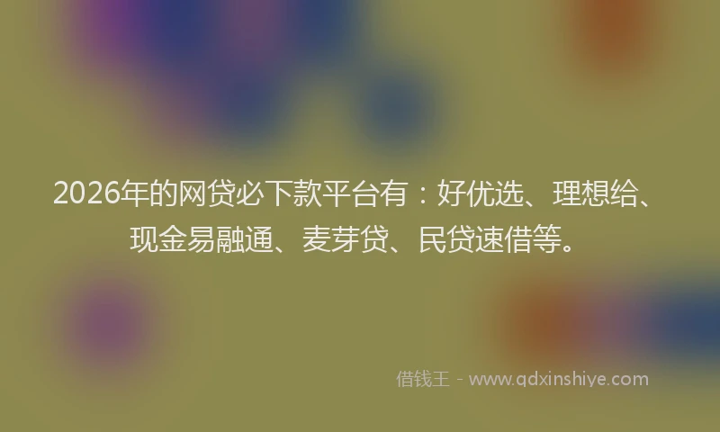 2026年的网贷必下款平台有：好优选、理想给、现金易融通、麦芽贷、民贷速借等。