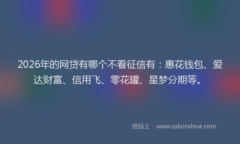 2026年的网贷有哪个不看征信有：惠花钱包、爱达财富、信用飞、零花罐、星梦分期等。