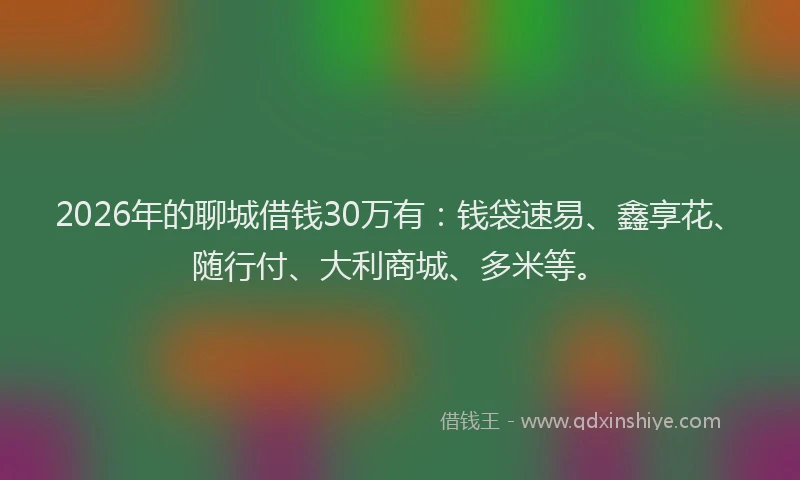 2026年的聊城借钱30万有：钱袋速易、鑫享花、随行付、大利商城、多米等。