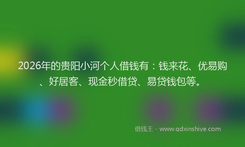 2026年的贵阳小河个人借钱有：钱来花、优易购、好居客、现金秒借贷、易贷钱包等。