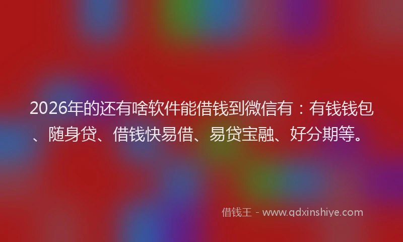 2026年的还有啥软件能借钱到微信有：有钱钱包、随身贷、借钱快易借、易贷宝融、好分期等。