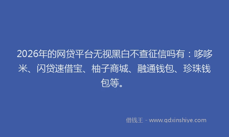 2026年的网贷平台无视黑白不查征信吗有：哆哆米、闪贷速借宝、柚子商城、融通钱包、珍珠钱包等。