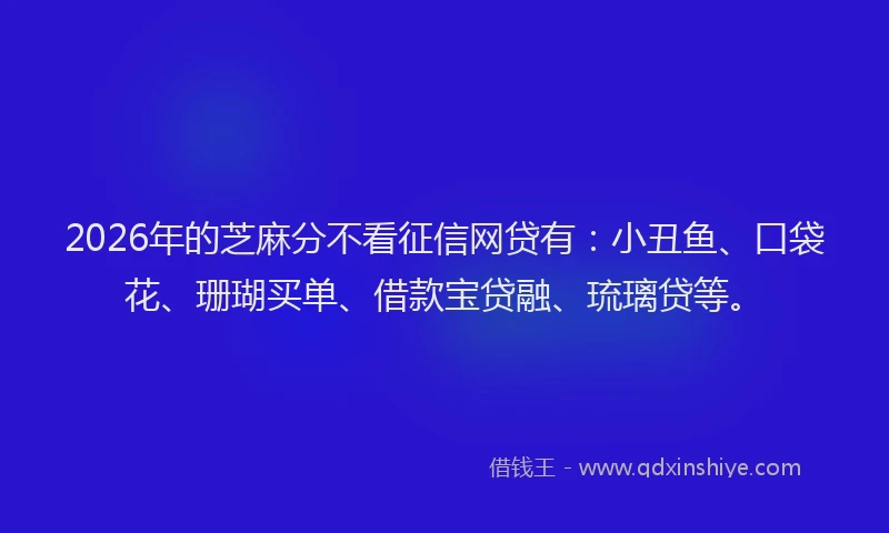 2026年的芝麻分不看征信网贷有：小丑鱼、口袋花、珊瑚买单、借款宝贷融、琉璃贷等。