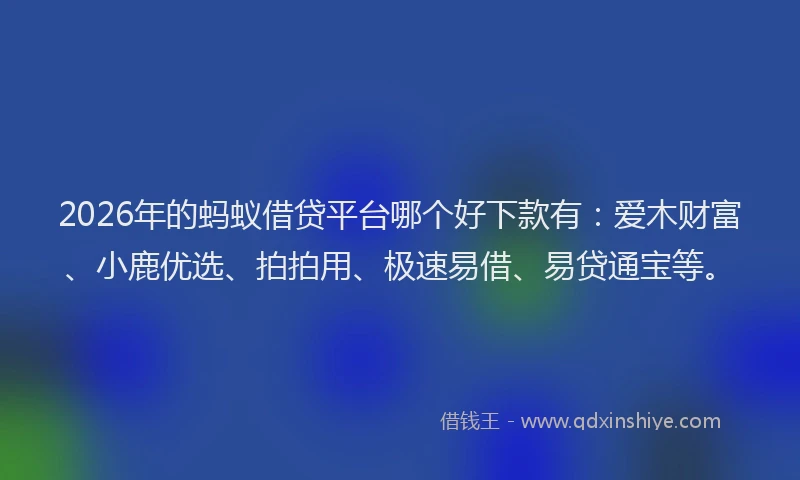 2026年的蚂蚁借贷平台哪个好下款有：爱木财富、小鹿优选、拍拍用、极速易借、易贷通宝等。