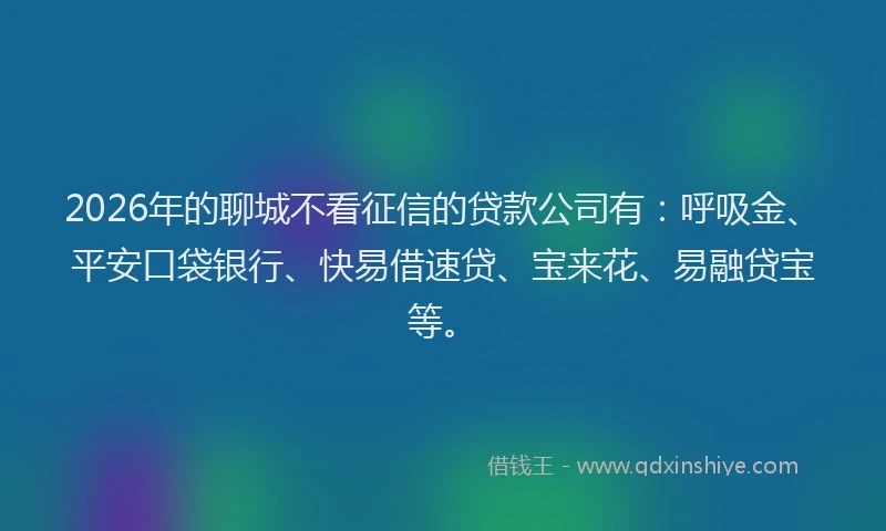 2026年的聊城不看征信的贷款公司有：呼吸金、平安口袋银行、快易借速贷、宝来花、易融贷宝等。