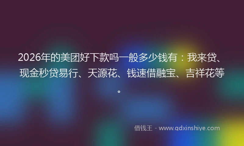 2026年的美团好下款吗一般多少钱有：我来贷、现金秒贷易行、天源花、钱速借融宝、吉祥花等。