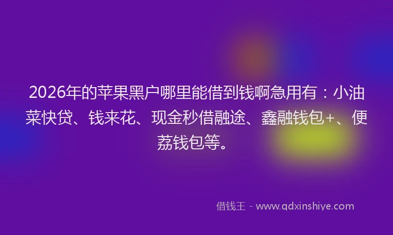 2026年的苹果黑户哪里能借到钱啊急用有：小油菜快贷、钱来花、现金秒借融途、鑫融钱包+、便荔钱包等。