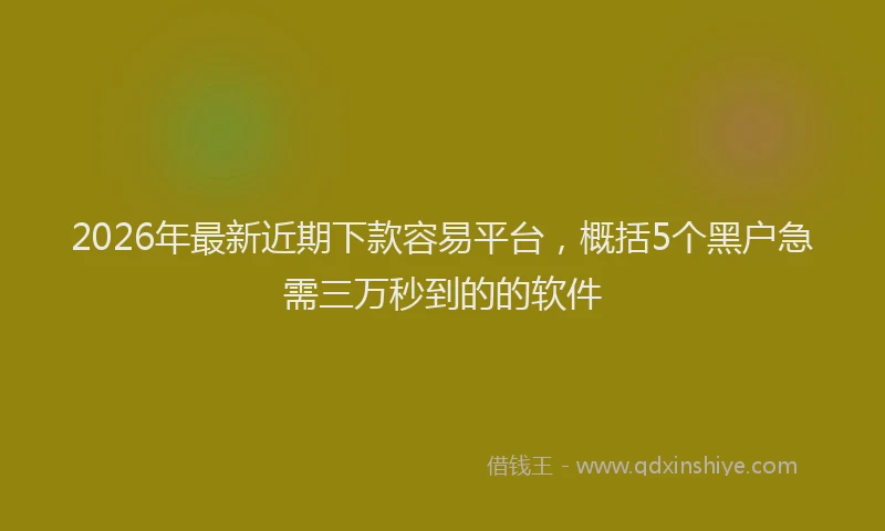 2026年最新近期下款容易平台，概括5个黑户急需三万秒到的的软件