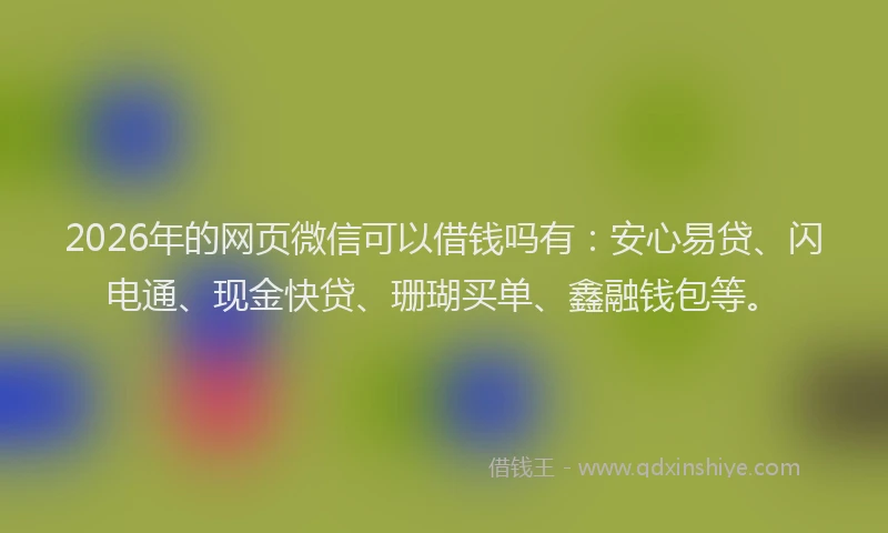 2026年的网页微信可以借钱吗有：安心易贷、闪电通、现金快贷、珊瑚买单、鑫融钱包等。