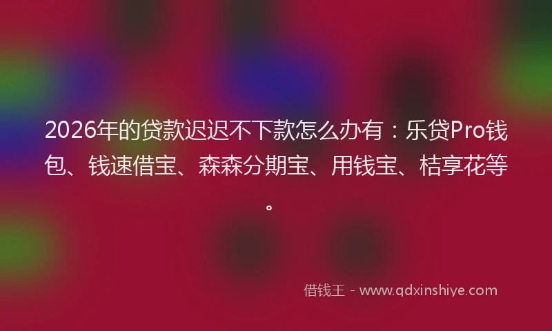 2026年的贷款迟迟不下款怎么办有：乐贷Pro钱包、钱速借宝、森森分期宝、用钱宝、桔享花等。