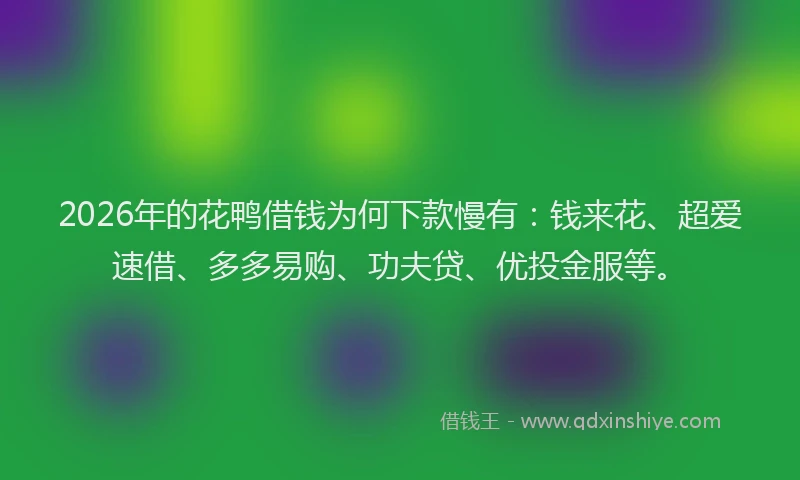 2026年的花鸭借钱为何下款慢有：钱来花、超爱速借、多多易购、功夫贷、优投金服等。
