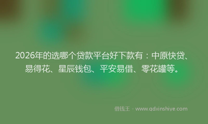 2026年的选哪个贷款平台好下款有：中原快贷、易得花、星辰钱包、平安易借、零花罐等。