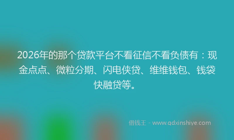 2026年的那个贷款平台不看征信不看负债有：现金点点、微粒分期、闪电侠贷、维维钱包、钱袋快融贷等。
