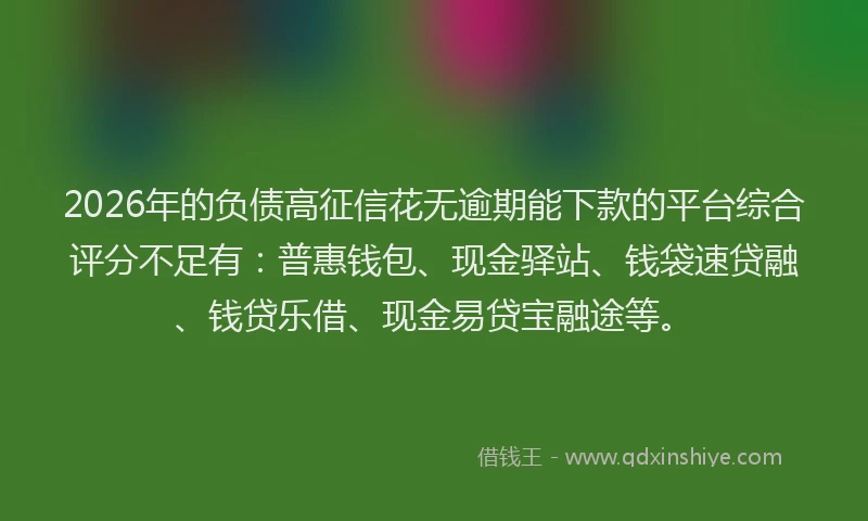 2026年的负债高征信花无逾期能下款的平台综合评分不足有：普惠钱包、现金驿站、钱袋速贷融、钱贷乐借、现金易贷宝融途等。
