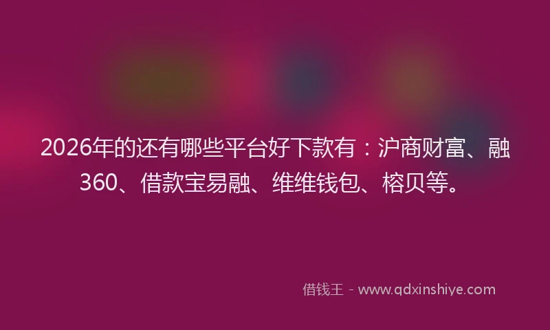 2026年的还有哪些平台好下款有：沪商财富、融360、借款宝易融、维维钱包、榕贝等。