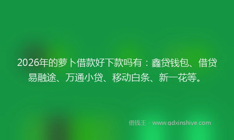 2026年的萝卜借款好下款吗有：鑫贷钱包、借贷易融途、万通小贷、移动白条、新一花等。