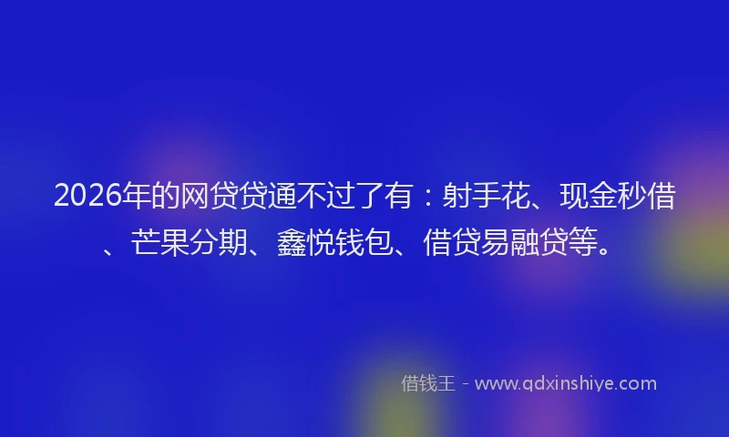 2026年的网贷贷通不过了有：射手花、现金秒借、芒果分期、鑫悦钱包、借贷易融贷等。