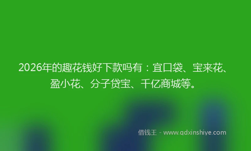 2026年的趣花钱好下款吗有：宜口袋、宝来花、盈小花、分子贷宝、千亿商城等。