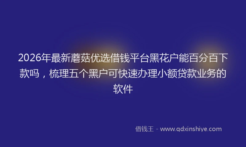 2026年最新蘑菇优选借钱平台黑花户能百分百下款吗，梳理五个黑户可快速办理小额贷款业务的软件