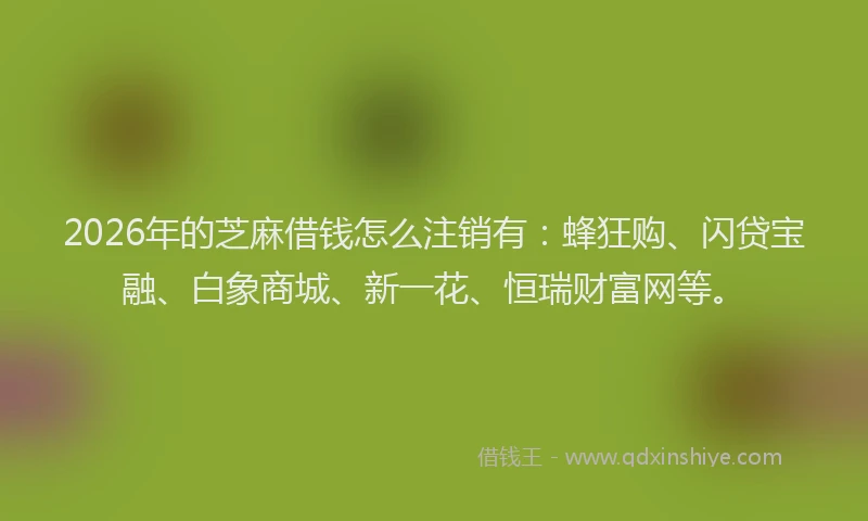 2026年的芝麻借钱怎么注销有：蜂狂购、闪贷宝融、白象商城、新一花、恒瑞财富网等。