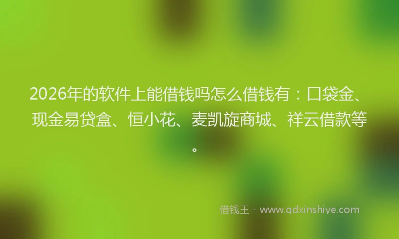 2026年的软件上能借钱吗怎么借钱有：口袋金、现金易贷盒、恒小花、麦凯旋商城、祥云借款等。