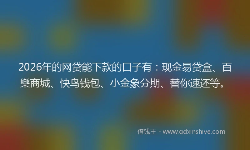 2026年的网贷能下款的口子有：现金易贷盒、百樂商城、快鸟钱包、小金象分期、替你速还等。
