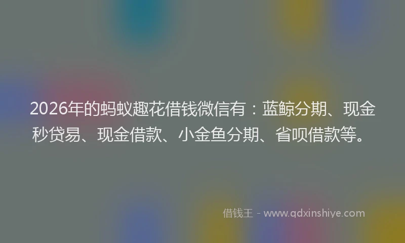 2026年的蚂蚁趣花借钱微信有：蓝鲸分期、现金秒贷易、现金借款、小金鱼分期、省呗借款等。