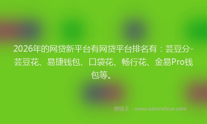 2026年的网贷新平台有网贷平台排名有：芸豆分-芸豆花、易捷钱包、口袋花、畅行花、金易Pro钱包等。