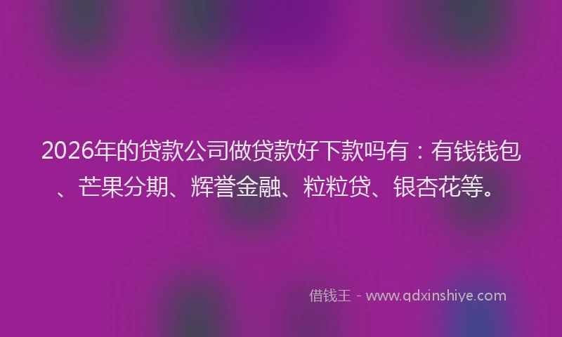 2026年的贷款公司做贷款好下款吗有：有钱钱包、芒果分期、辉誉金融、粒粒贷、银杏花等。