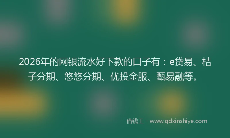 2026年的网银流水好下款的口子有：e贷易、桔子分期、悠悠分期、优投金服、甄易融等。